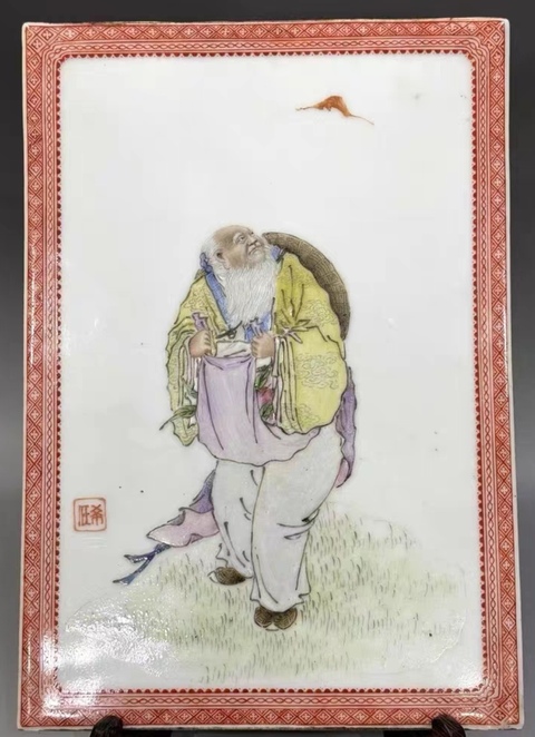 古玩陶瓷劉希任 粉彩東方朔偷桃瓷板拍賣,當前價格189000元