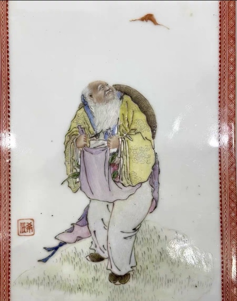 古玩陶瓷劉希任 粉彩東方朔偷桃瓷板拍賣,當前價格189000元