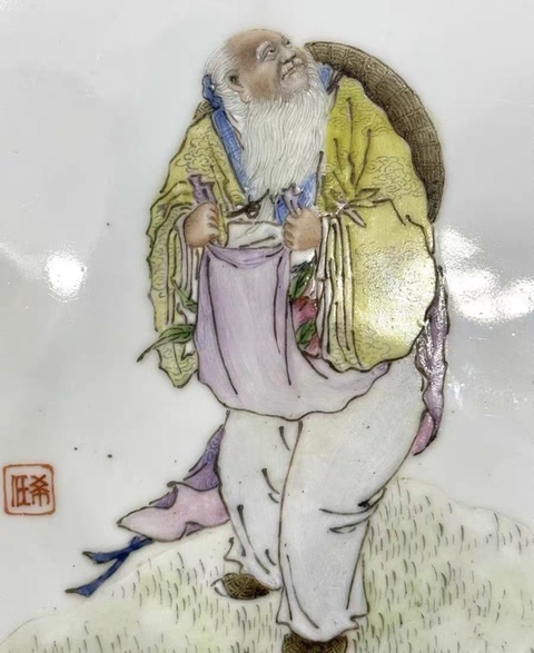 古玩陶瓷劉希任 粉彩東方朔偷桃瓷板拍賣,當前價格189000元