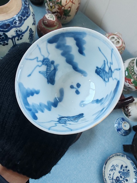 古玩陶瓷晚清民國外紫金釉內青花魚澡紋杯一對拍賣，當前價格1180元