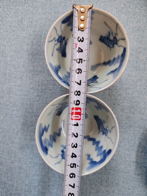 古玩陶瓷晚清民國外紫金釉內青花魚澡紋杯一對拍賣，當前價格1180元