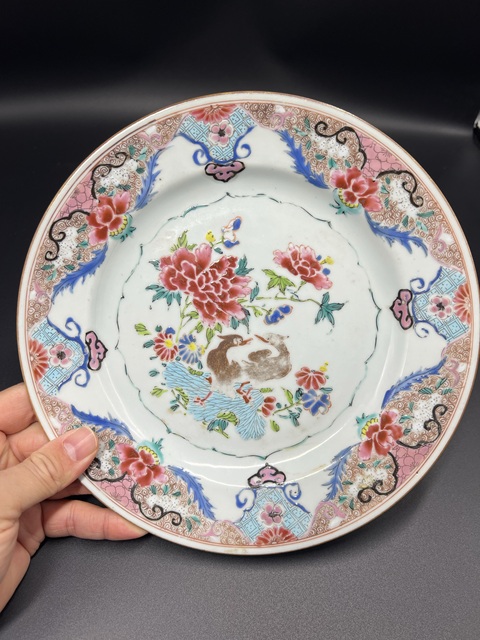 古玩陶瓷雍正粉彩鴛鴦牡丹紋盤拍賣,當前價格5600元