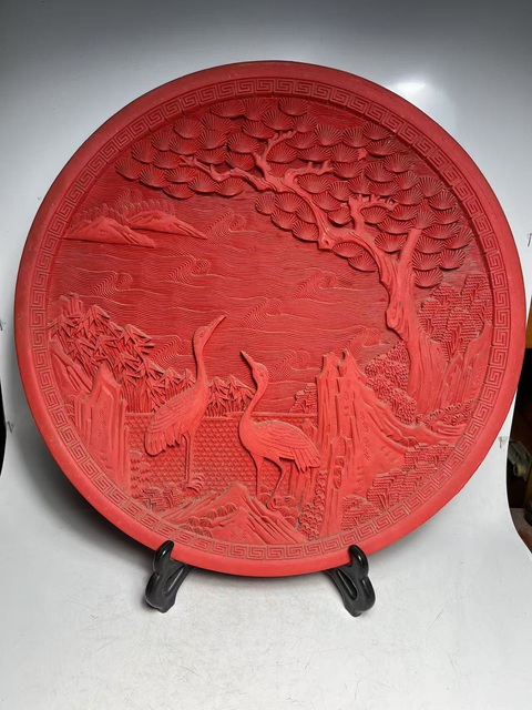 古玩雜項松鶴延年剔紅大賞盤拍賣,當前價格199元