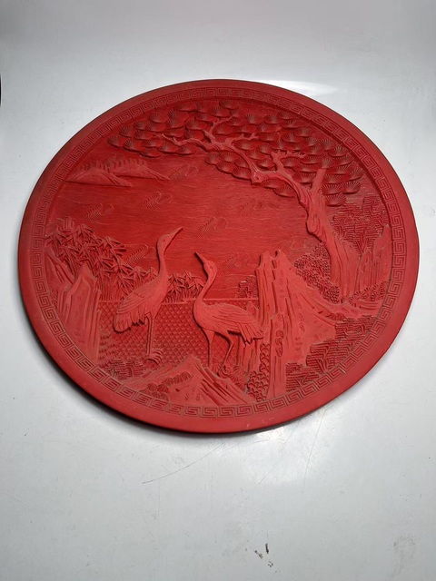 古玩雜項松鶴延年剔紅大賞盤拍賣,當前價格199元