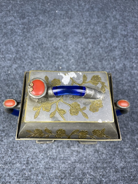 古玩雜項老錫點銅蓋盒拍賣,當前價格2999元