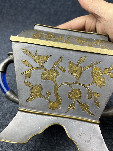 古玩雜項老錫點銅蓋盒拍賣,當前價格2999元