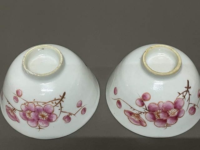 古玩陶瓷粉彩梅花茶圓一對拍賣，當前價格1200元