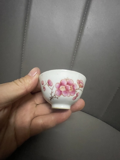 古玩陶瓷粉彩梅花茶圓一對拍賣，當前價格1200元