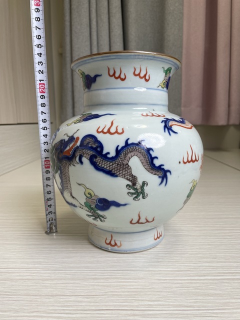 古玩陶瓷清晚期 青花五彩趕珠龍紋尊(明萬歷官窯款)拍賣,當前價格25000元