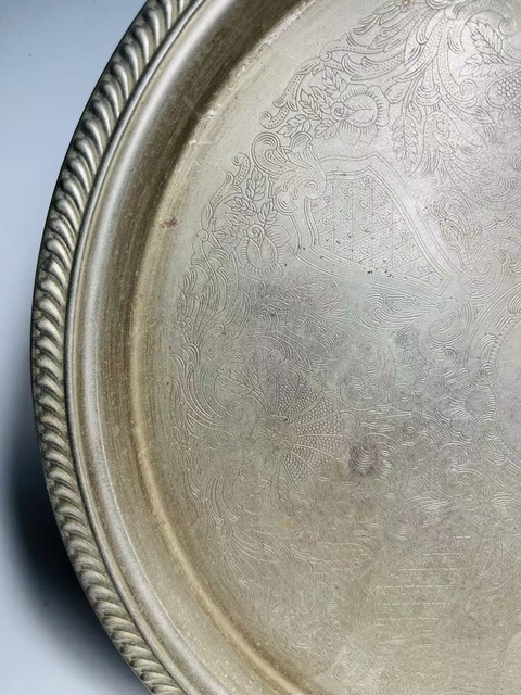 古玩雜項鏨花花卉紋銅盤拍賣,當前價格588元