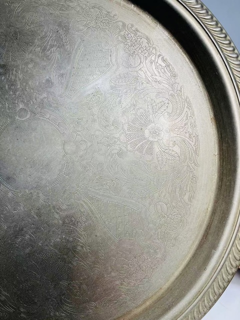古玩雜項鏨花花卉紋銅盤拍賣,當前價格588元