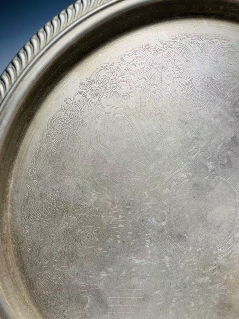 古玩雜項鏨花花卉紋銅盤拍賣,當前價格588元