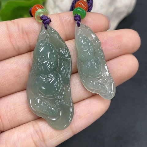 古玩玉器141天然翡翠掛件一對一手走拍賣,當前價格270元