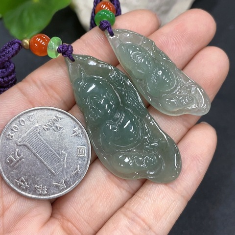 古玩玉器141天然翡翠掛件一對一手走拍賣,當前價格270元