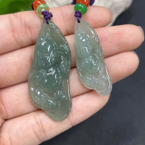 古玩玉器141天然翡翠掛件一對一手走拍賣,當前價格270元