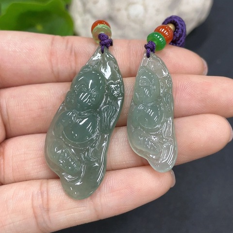 古玩玉器141天然翡翠掛件一對一手走拍賣,當前價格270元