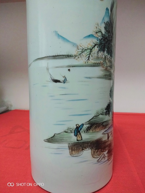 古玩陶瓷粉彩山水人物紋帽筒拍賣,當前價格1268元