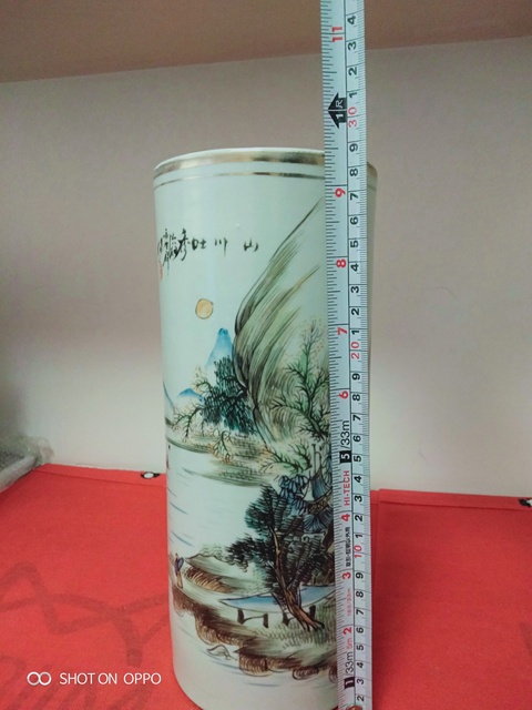 古玩陶瓷粉彩山水人物紋帽筒拍賣,當前價格1268元