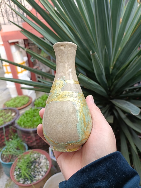 古玩陶瓷館藏級南宋龍泉青瓷黃釉膽式瓶（精品）拍賣，當前價格1980元