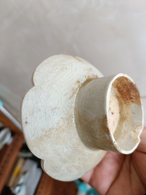 古玩陶瓷北宋湖田青白釉冰片紋高足花口托拍賣，當前價格99元