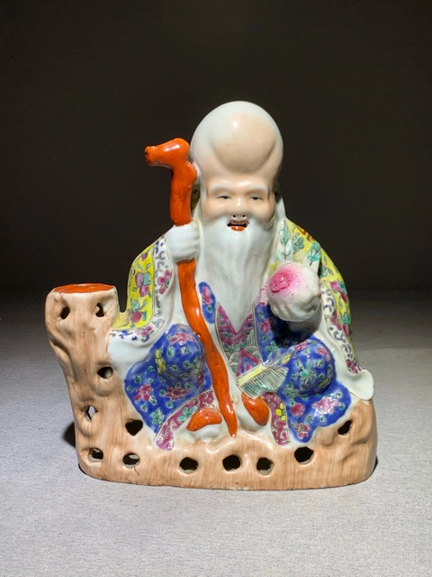 古玩陶瓷清代晚期粉彩大桃形頭壽星人物瓷塑清代壽星拍賣,當前價格2800元