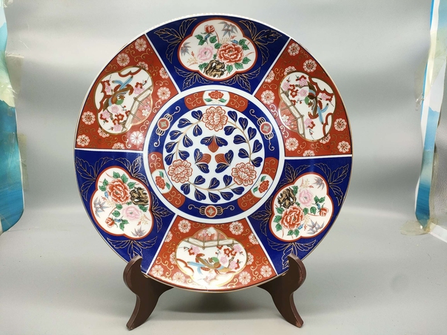 古玩陶瓷青花加彩盤拍賣，當(dāng)前價(jià)格450元