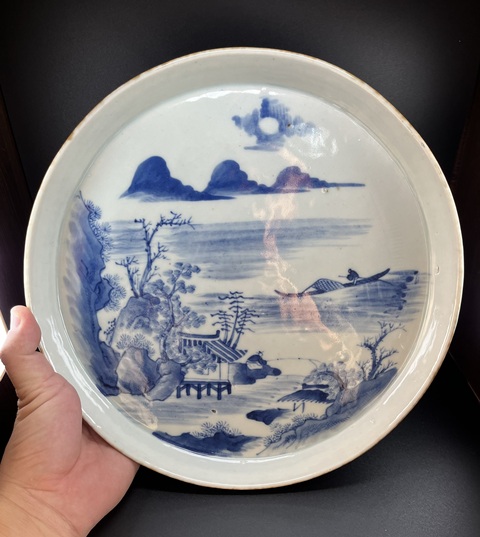 古玩陶瓷青花山水紋茶盤拍賣,當前價格7000元
