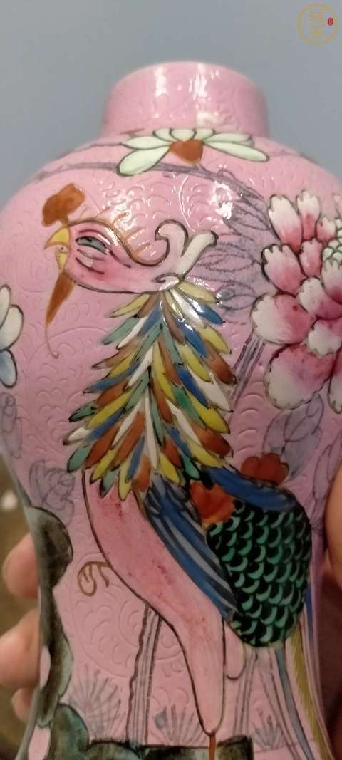 古玩陶瓷粉彩軋道花鳥(niǎo)紋將軍瓶拍賣(mài)，當(dāng)前價(jià)格3188元