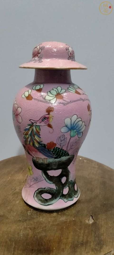 古玩陶瓷粉彩軋道花鳥(niǎo)紋將軍瓶拍賣(mài)，當(dāng)前價(jià)格3188元