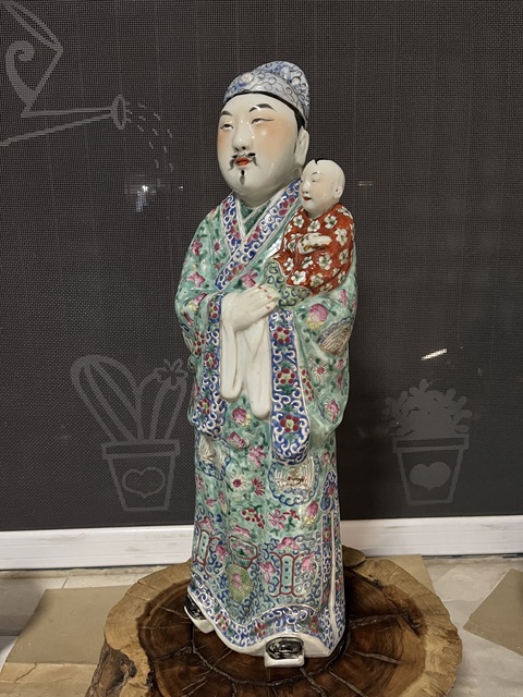 古玩陶瓷粉彩福祿壽三星祿星瓷塑雕像拍賣,當前價格6888元