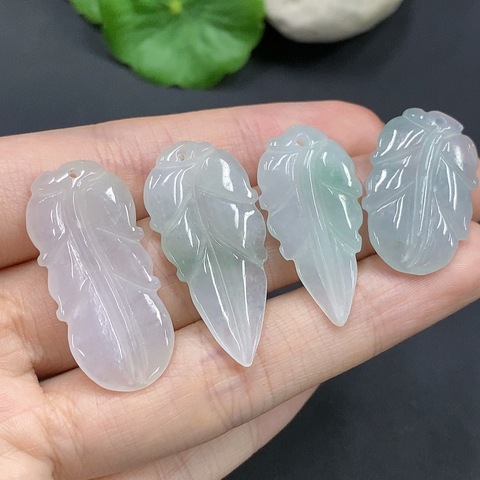 古玩玉器155天然翡翠雕刻葉型掛墜一組4件一手走拍賣,當前價格450元