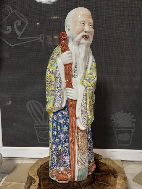 古玩陶瓷（保真卡）朱茂記造粉彩大壽星瓷塑拍賣，當前價格8888元