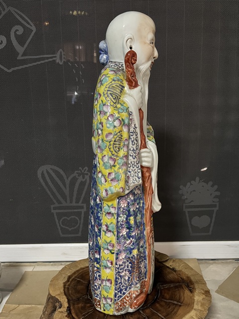 古玩陶瓷（保真卡）朱茂記造粉彩大壽星瓷塑拍賣，當前價格8888元