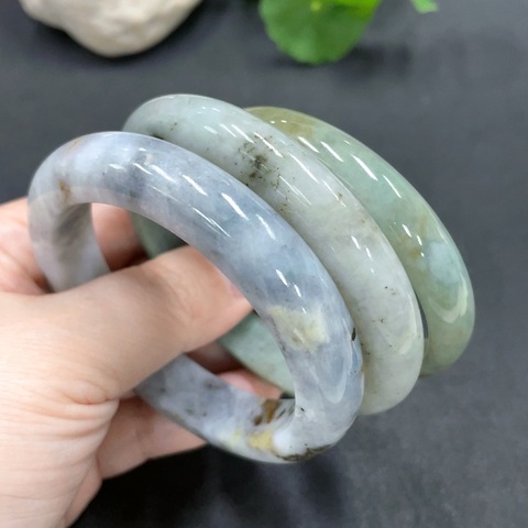 古玩玉器精品天然翡翠手鐲3件一起55.5/54.2/54.2圈口拍賣，當前價格299元