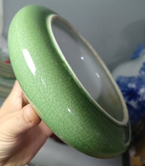 古玩陶瓷創(chuàng)匯時期綠哥釉洗拍賣,當前價格200元