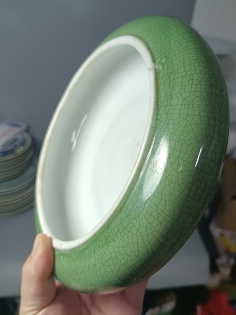 古玩陶瓷創(chuàng)匯時期綠哥釉洗拍賣,當前價格200元