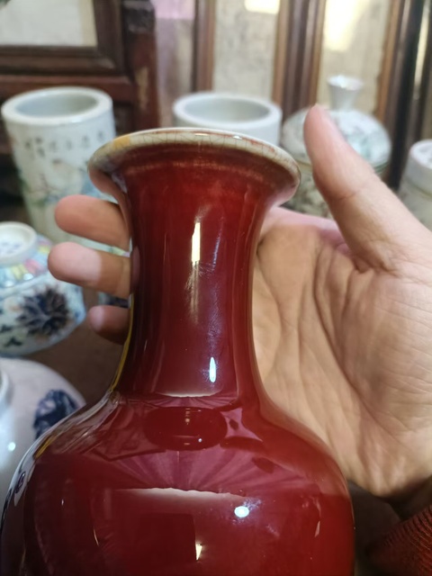 古玩陶瓷民國郎紅釉撇口瓶拍賣，當前價格5888元