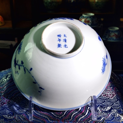 古玩陶瓷【2025新春精品官窯大碗】清光緒青花蜀葵紋碗拍賣，當前價格21800元