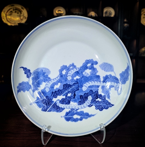 古玩陶瓷【清宣統(tǒng)官窯2025精品】青花蠶食圖盤拍賣,當前價格24800元