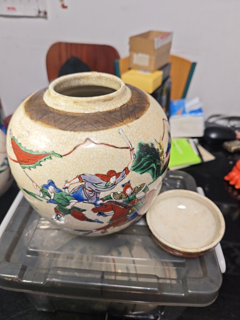 古玩陶瓷哥釉***五彩人物罐拍賣,當前價格688元