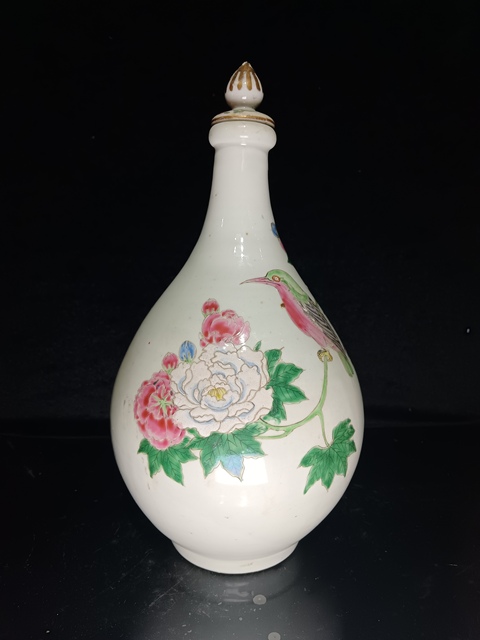 古玩陶瓷晚清花鳥紋粉彩瓶拍賣，當前價格7800元