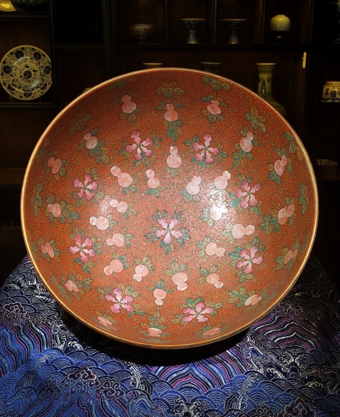 古玩陶瓷【2025精品超級大】黃地粉彩花卉福祿萬代紋墩式碗拍賣，當前價格26800元