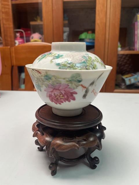 古玩陶瓷清末民初·淺絳彩花鳥紋蓋碗拍賣，當(dāng)前價格4500元