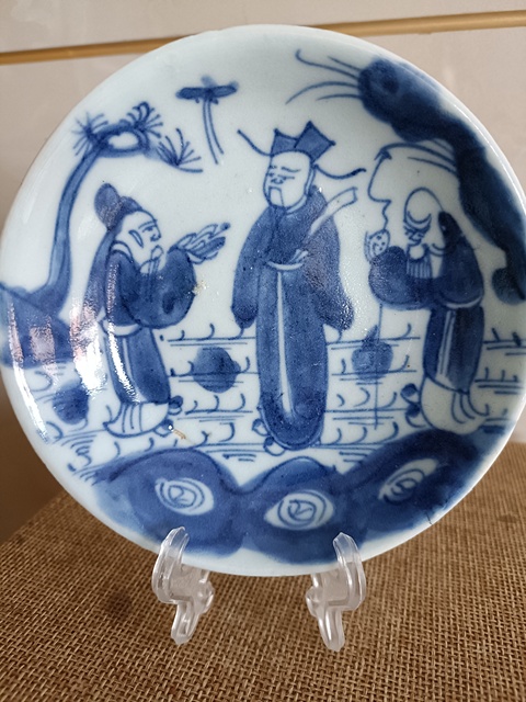 古玩陶瓷清3代雍正方章款青花三星高照圖賞盤拍賣,當前價格1280元
