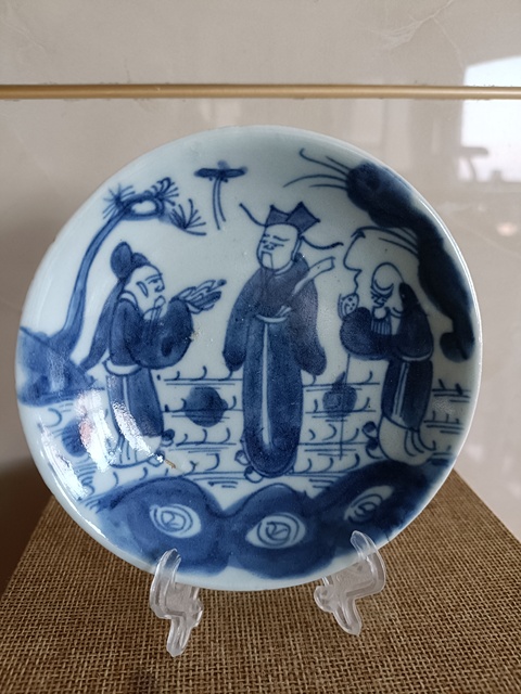 古玩陶瓷清3代雍正方章款青花三星高照圖賞盤拍賣,當前價格1280元