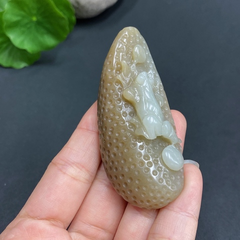 古玩玉器180和田玉掛件 呱呱來財 總重約46.5g拍賣,當前價格198元