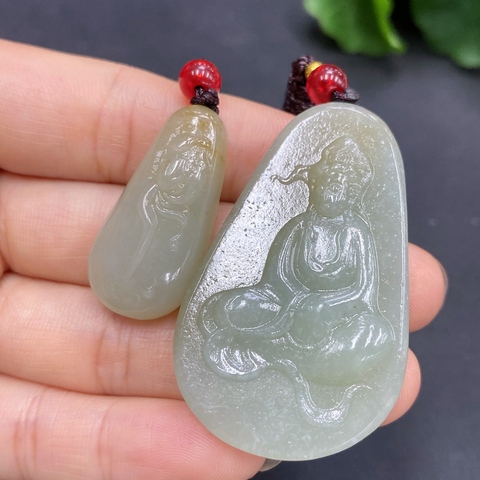 古玩玉器186情侶??裝天然和田玉觀音掛件總重約(含繩)27.5g拍賣,當前價格330元