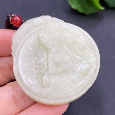 古玩玉器185天然和田玉觀音掛件 總重約(含繩)44g拍賣,當前價格330元