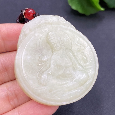 古玩玉器185天然和田玉觀音掛件 總重約(含繩)44g拍賣,當前價格330元