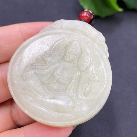 古玩玉器185天然和田玉觀音掛件 總重約(含繩)44g拍賣,當前價格330元
